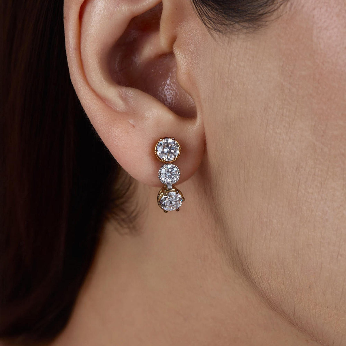 2.5 CTW Lab Diamond Drop Stud Earrings | Two Tone 14K Gold | 8 Prong Setting