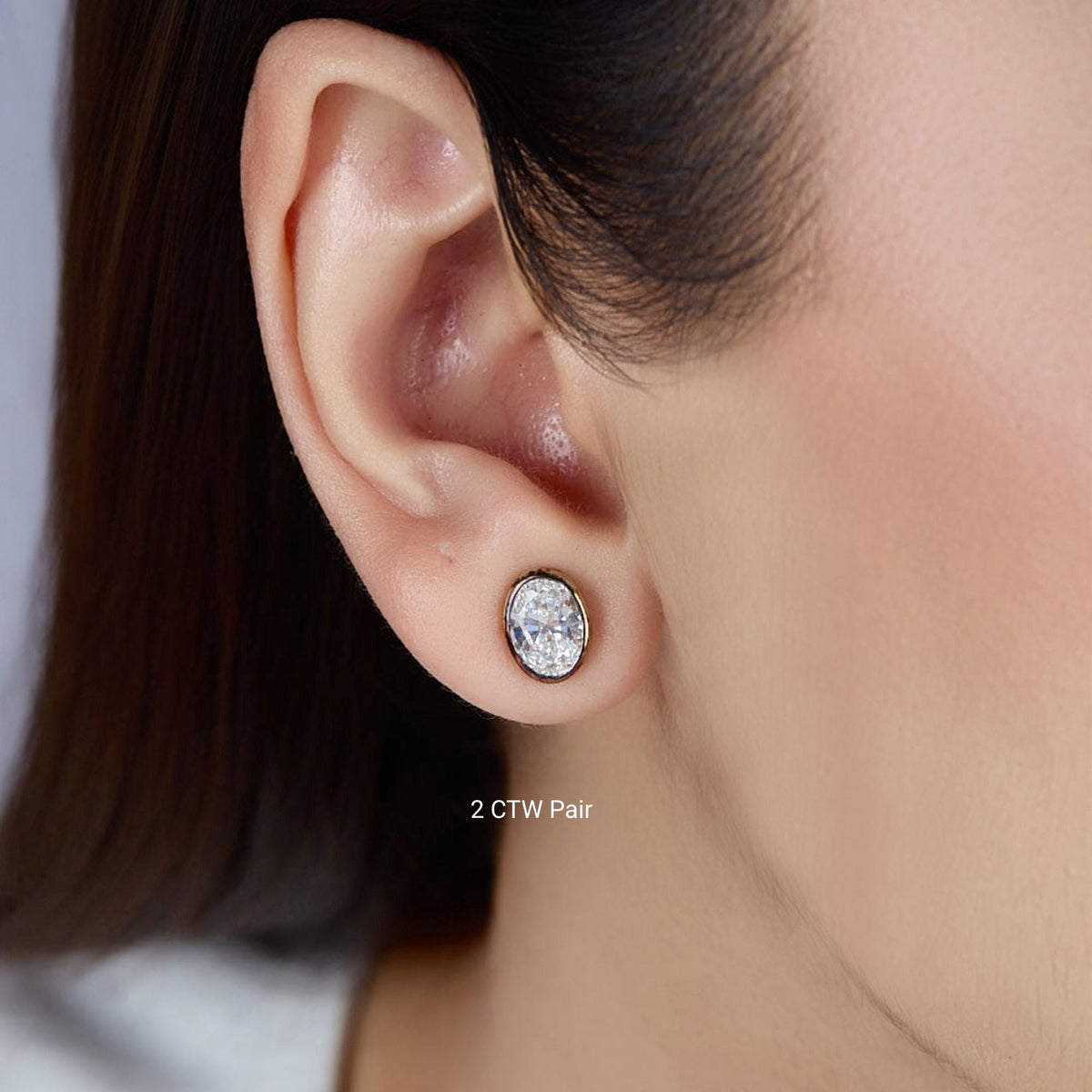 Oval Shape Diamond Studs, 14k Gold Bezel Set Stud Earrings, Oval Lab Grown Diamond Studs, Low Profile Earrings, Bridal Birthday Jewelry Gift