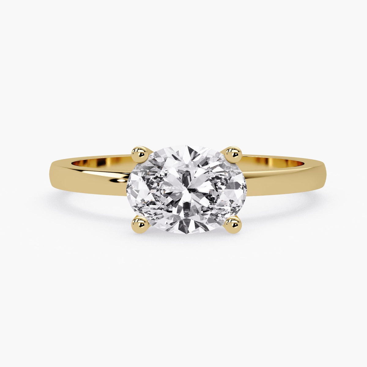 1 CT oval lab grown diamond engagement ring in 14K yellow gold with IGI certified oval solitaire and four prong setting