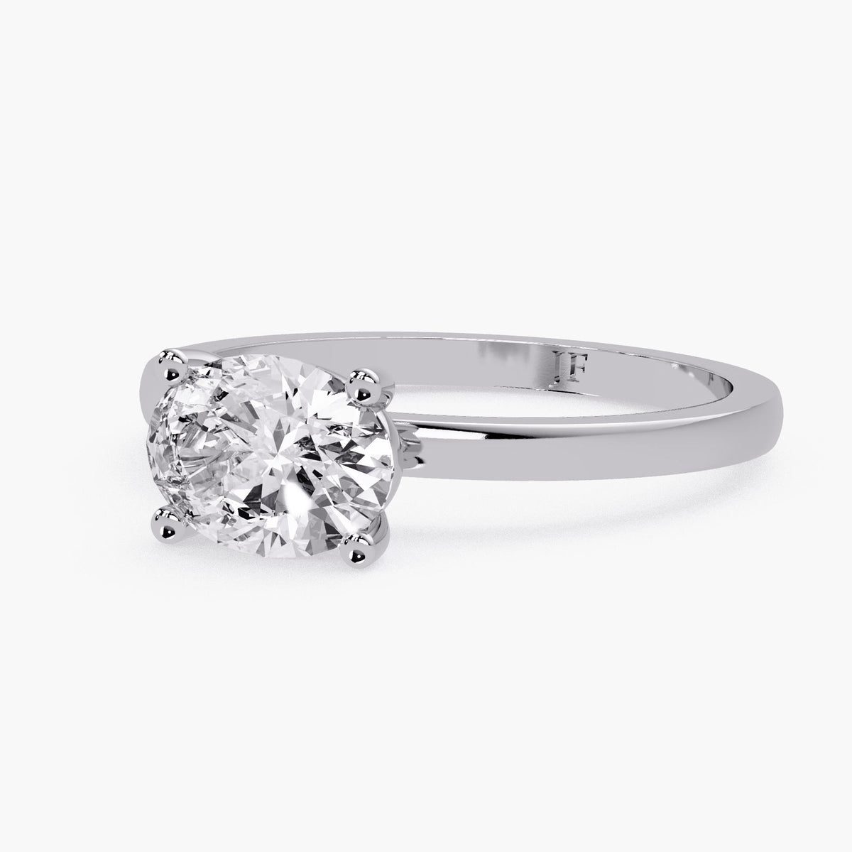 14K white gold oval lab grown diamond engagement ring with classic solitaire setting