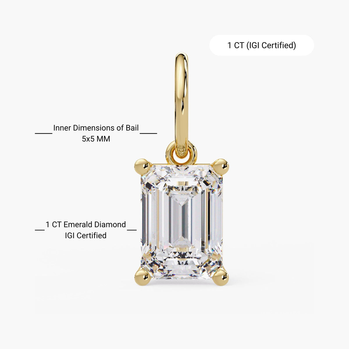 Emerald cut lab grown diamond necklace with adjustable cable chain