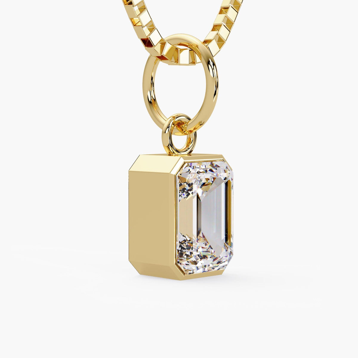 14K Gold Emerald Cut Solitaire Diamond Necklace