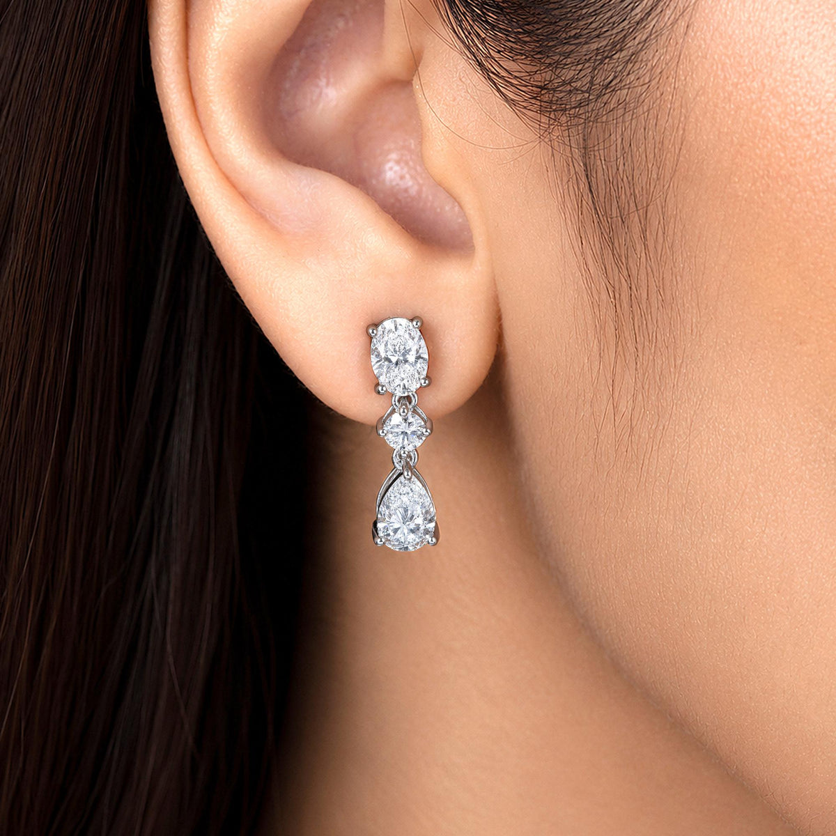 Multishape Lab Diamond Drop Earrings, 3.25 CTW Pear and Oval Lab Grown Diamond Drop Earrings
