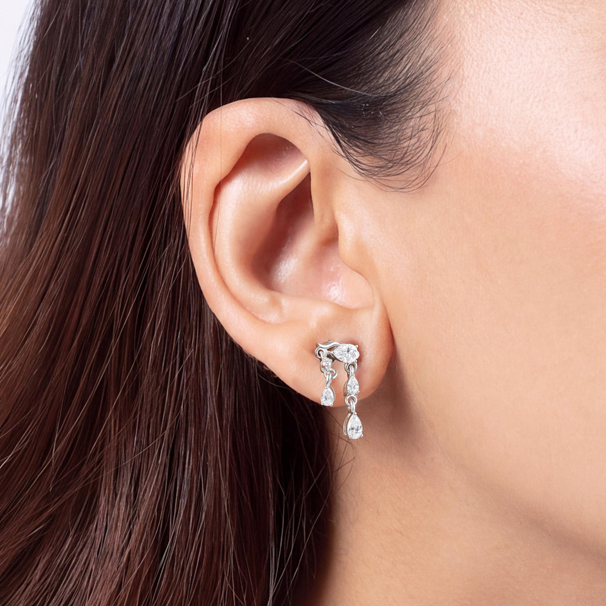 14K Gold Pear & Round Lab Diamond Drop Earrings, Vintage Style Dangle (0.75 CTW)