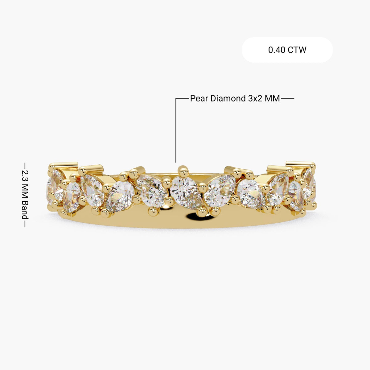 Pear Diamond Wedding Band Ring, 0.40 CTW Lab Grown Diamond Band, Curved Stacking Wedding Ring, 14K Gold Bridal Ring