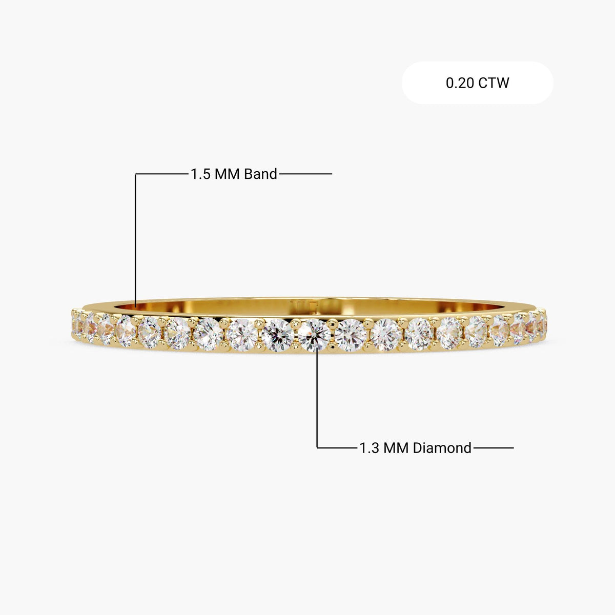 0.20 CTW Lab Grown Diamond Wedding Band, Thin Diamond Stacking Ring, 14K Gold Half Eternity Ring, Minimalist Bridal Band