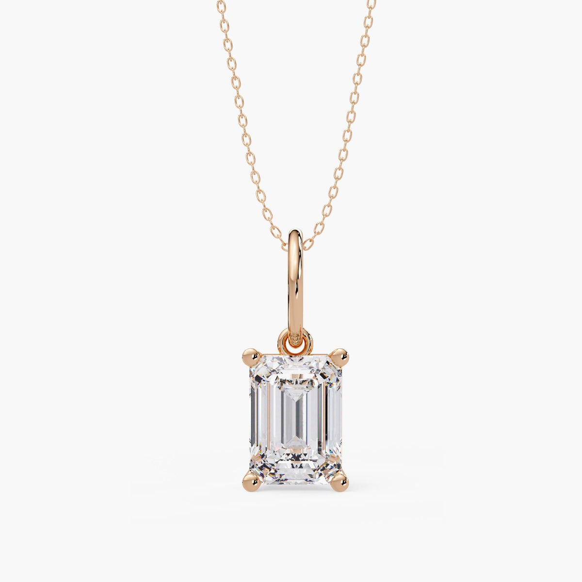 14K rose gold emerald cut diamond necklace