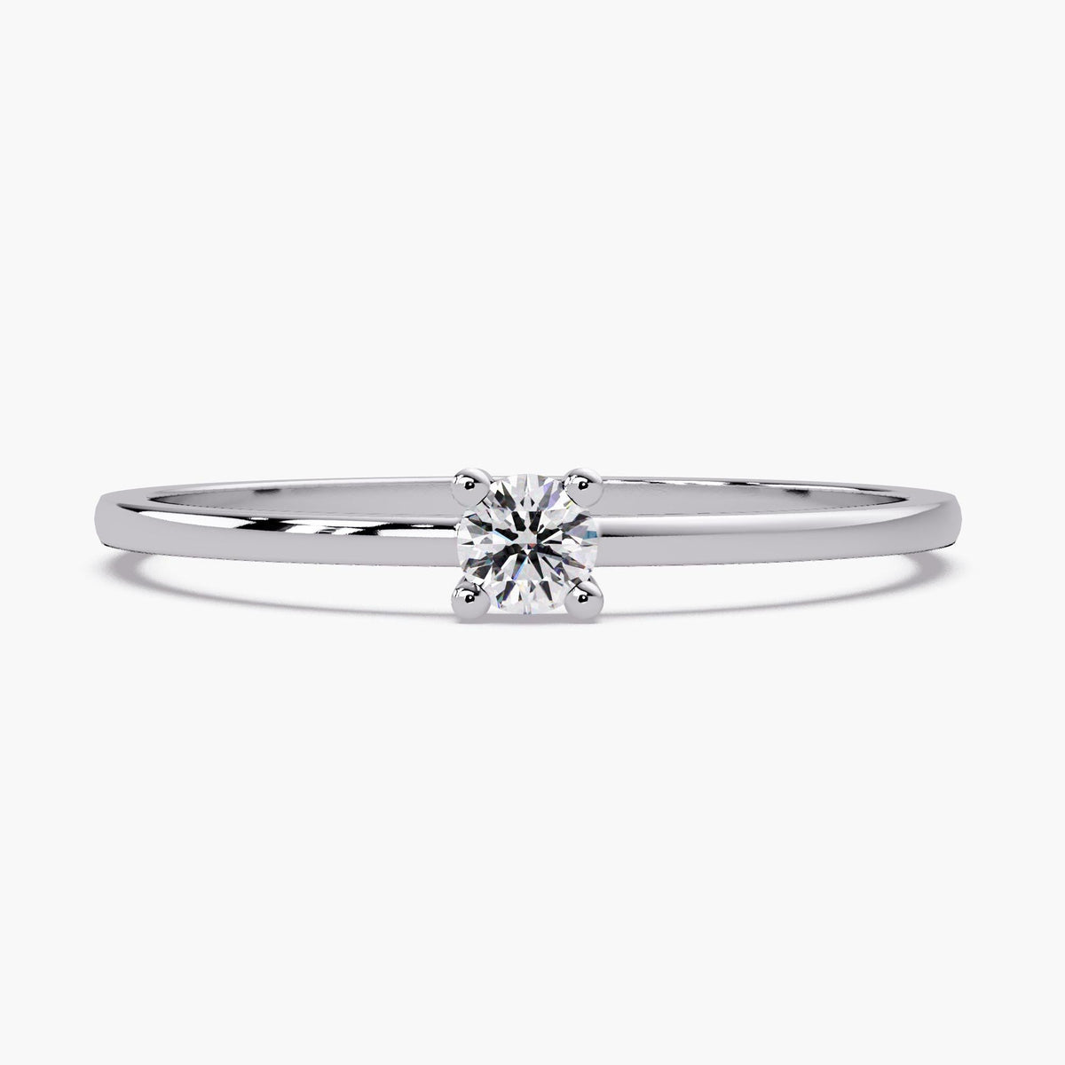 Minimalist 14K white gold round natural diamond solitaire engagement ring