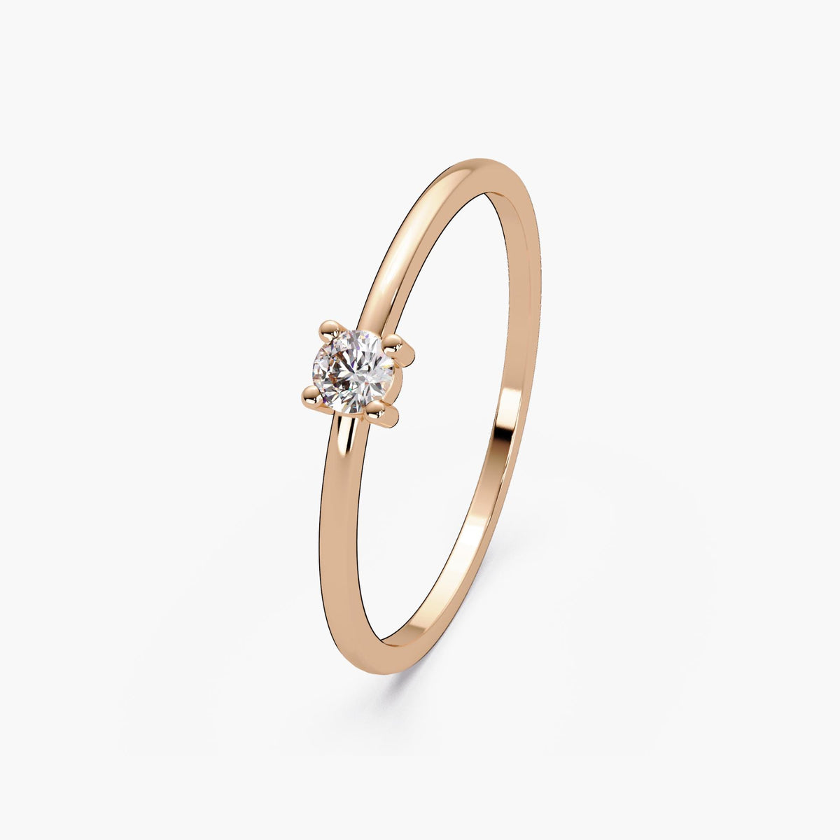 14K rose gold solitaire ring with 0.15 CT round brilliant natural diamond and delicate band