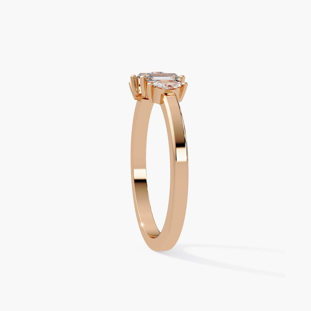 Modern stacking ring with geometric lab grown diamond arrangement.