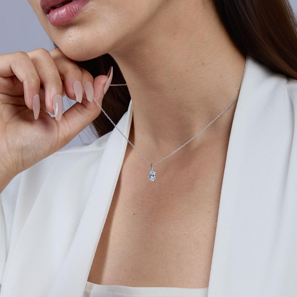 14K Gold Oval Lab Diamond Solitaire Pendant Necklace | Vintage Compass Setting