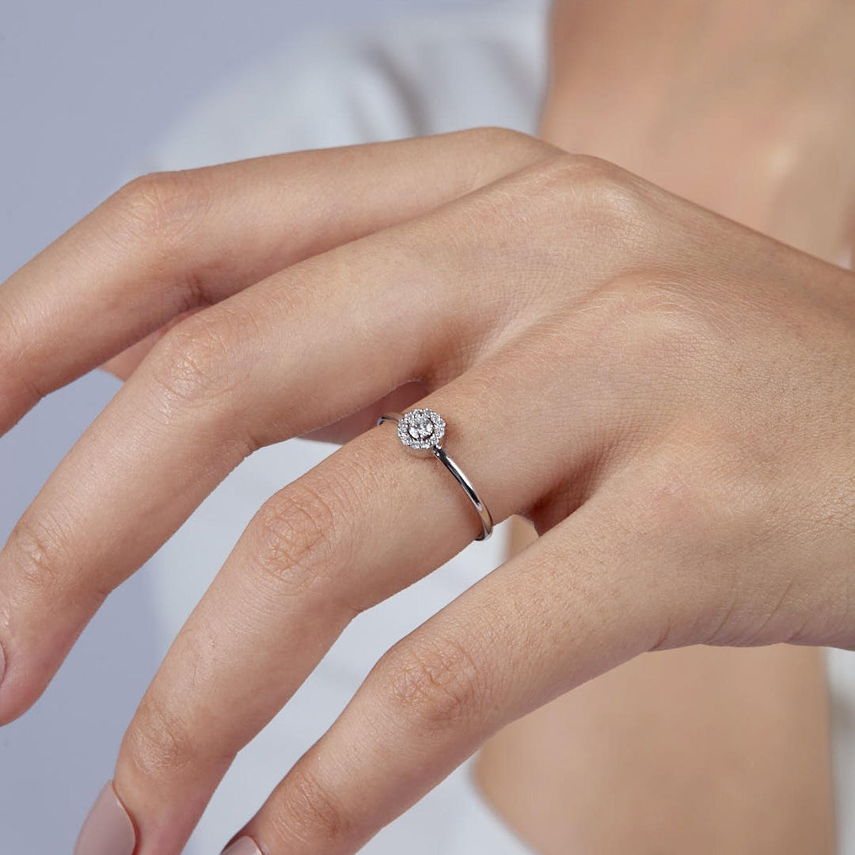 14k Solid Gold 0.10 CT Round Halo Diamond Engagement Ring Minimalistic Halo Dainty Diamond Engagement Ring Promise Ring Gift For Her
