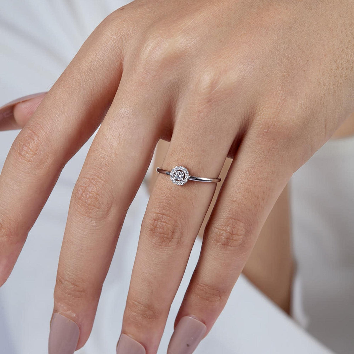 14k Solid Gold 0.10 CT Round Halo Diamond Engagement Ring Minimalistic Halo Dainty Diamond Engagement Ring Promise Ring Gift For Her