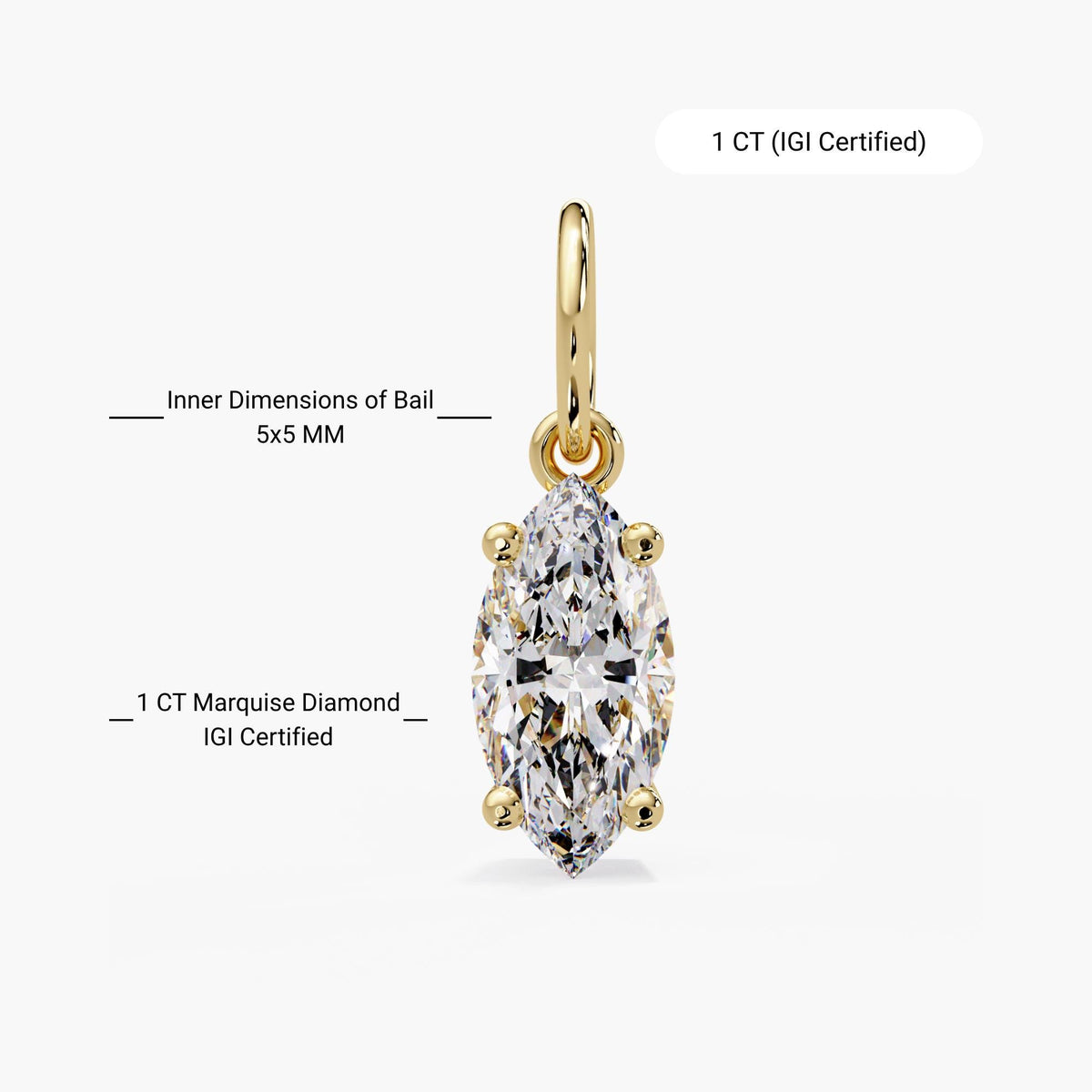 IGI certified marquise cut lab grown diamond pendant