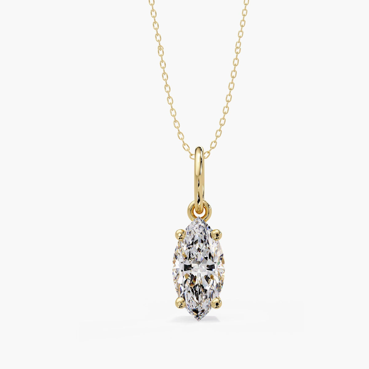 Marquise cut lab grown diamond pendant necklace in 14K yellow gold on a cable chain