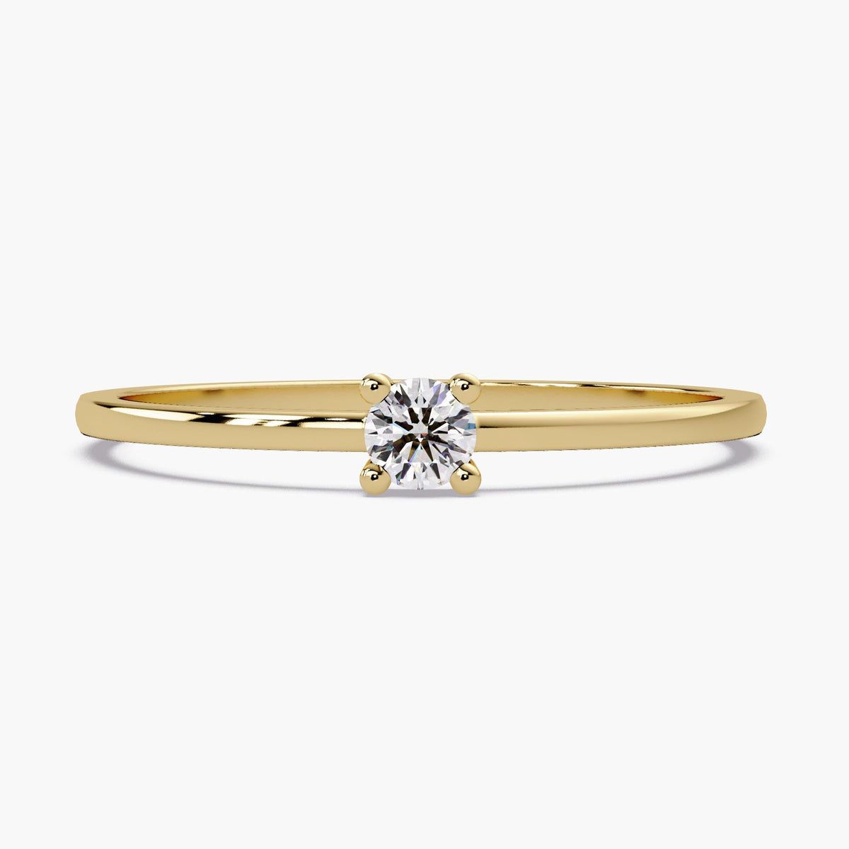 14K yellow gold round natural diamond solitaire ring with 0.15 CT round brilliant diamond and thin band
