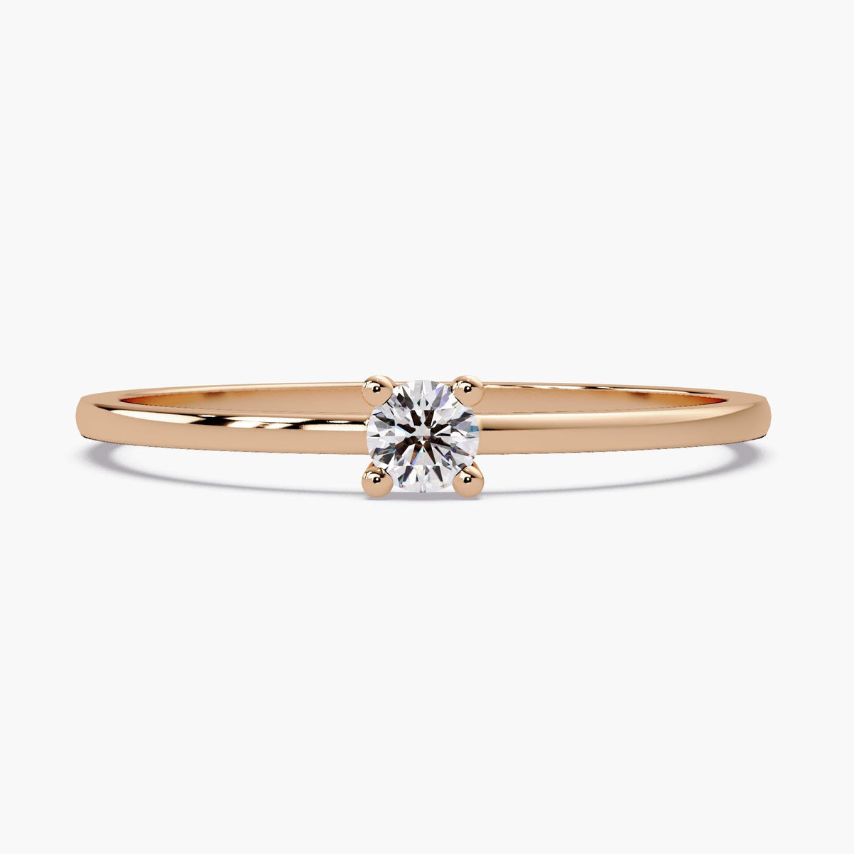 Minimalist 14K rose gold round natural diamond solitaire engagement ring