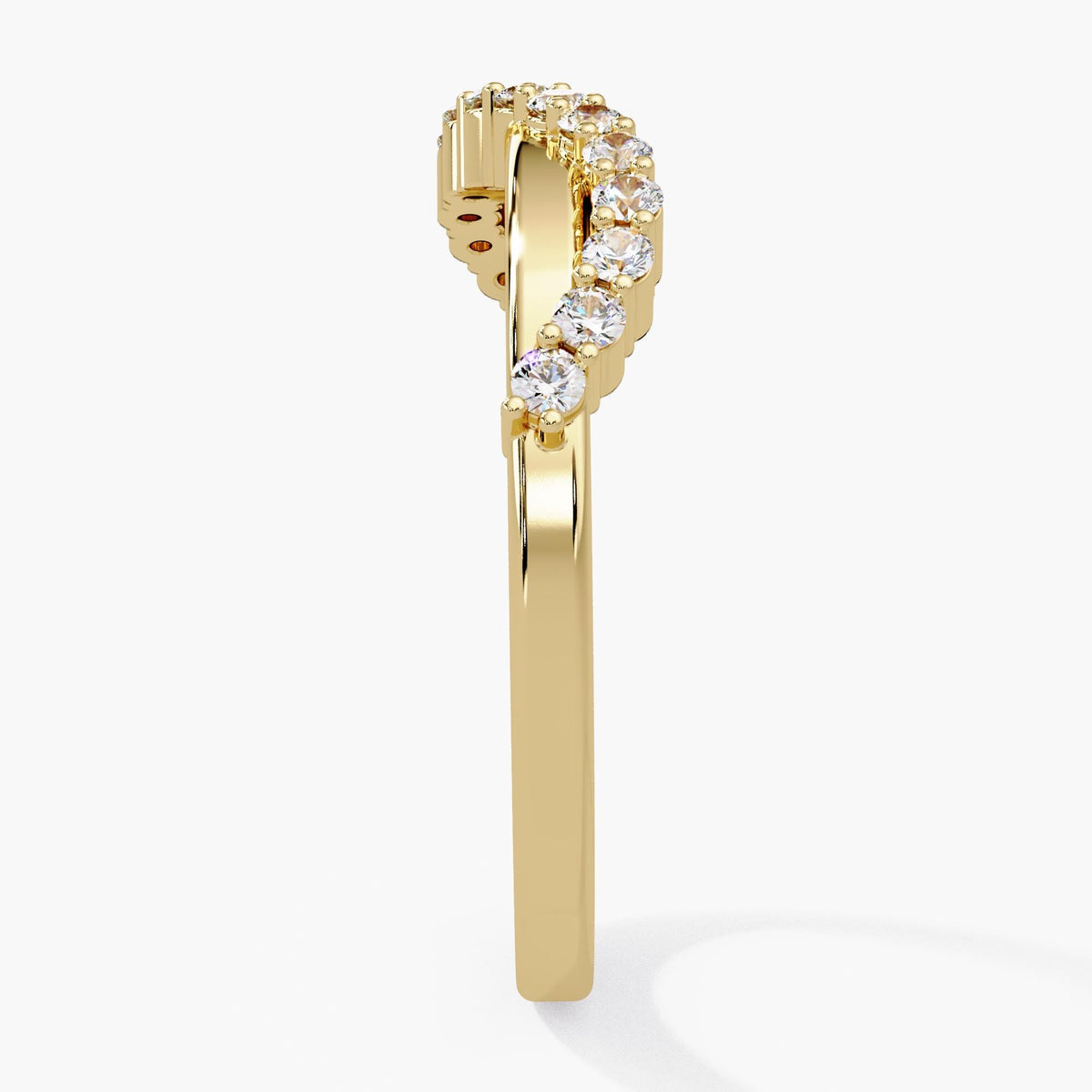 14K Solid Gold Curved Diamond Wedding Band with ring and 1.5 mm round diamonds