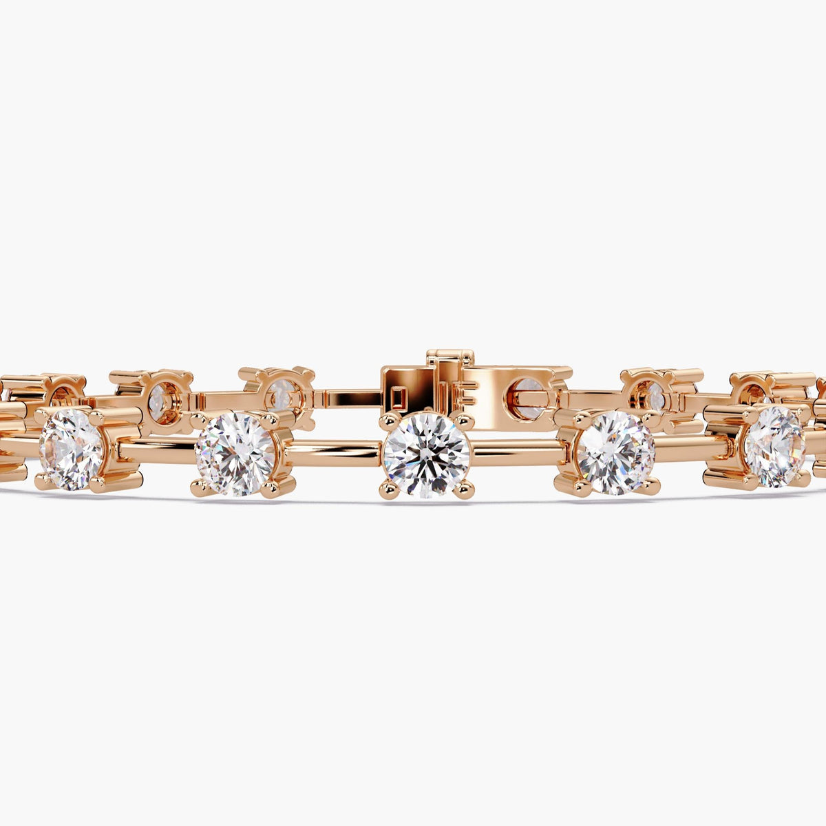 Rose gold lab grown diamond tennis bracelet with round brilliant diamonds