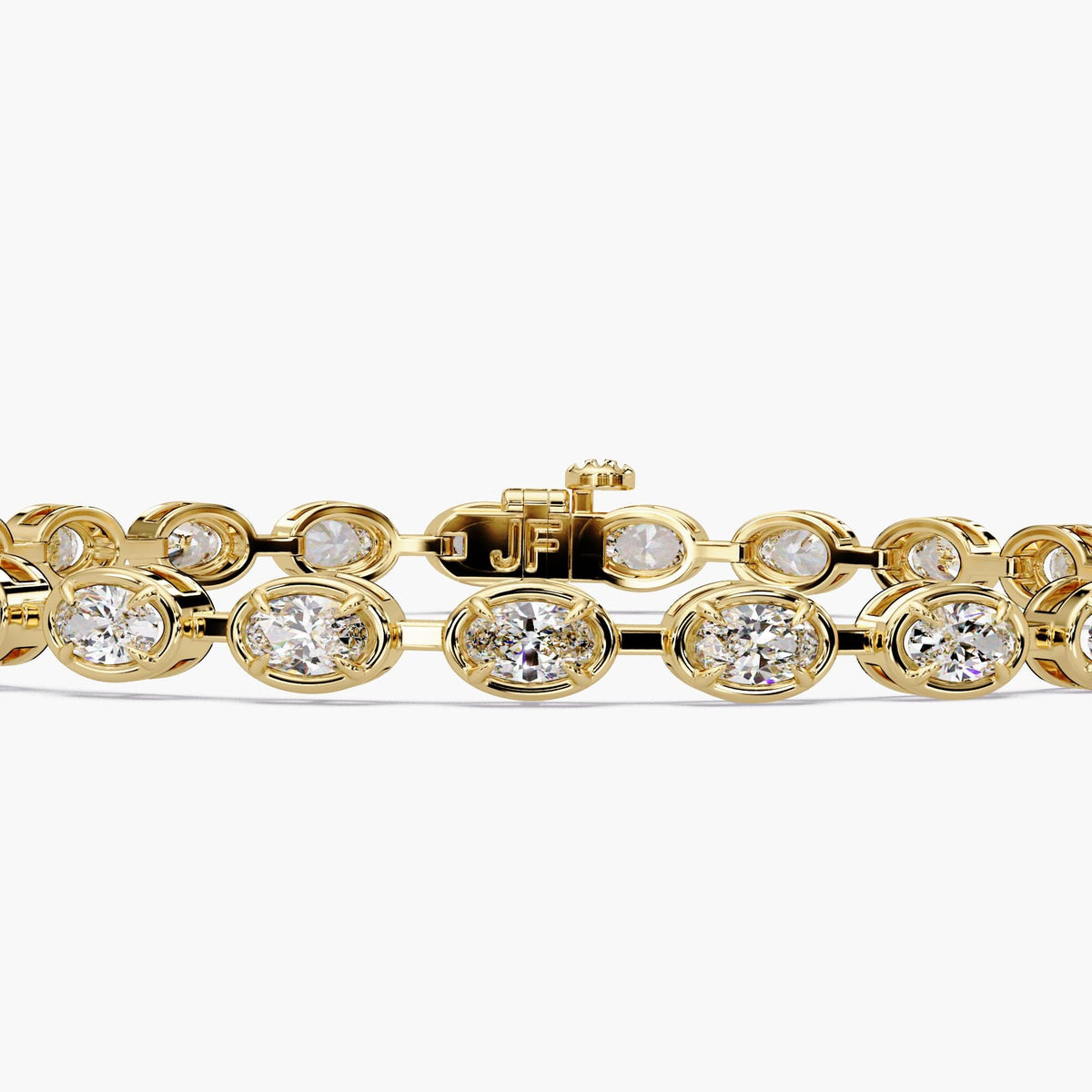 Oval lab grown diamond tennis bracelet in 14K yellow gold with half bezel setting