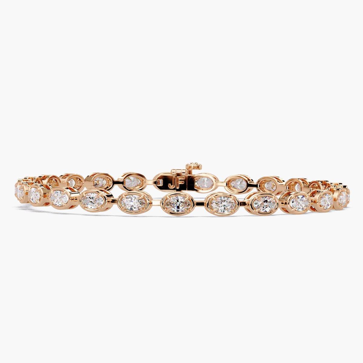 14K rose gold oval tennis bracelet with bezel set lab grown diamonds
