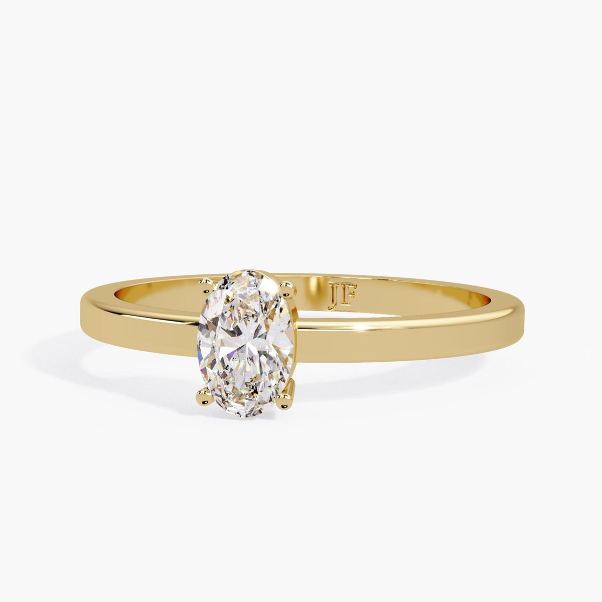 Oval lab diamond solitaire ring in 14K yellow gold with a comfortable 1.7 mm band