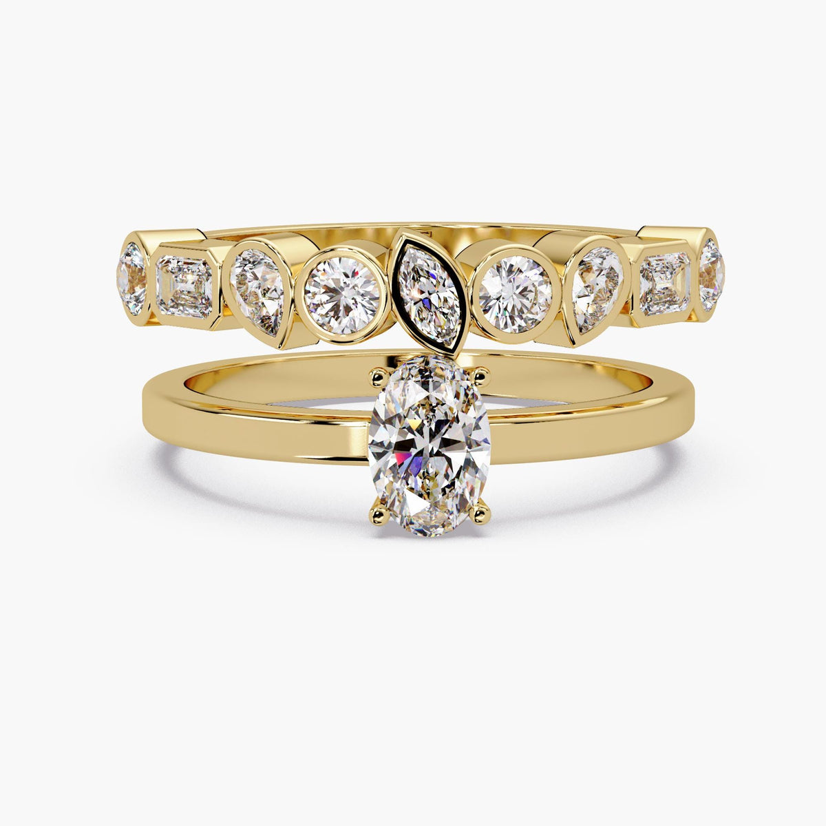 Stackable Diamond Wedding Band / Mixed Shape Diamond Ring / Bezel Wedding Band / Engagement Ring Stack / Anniversary Band