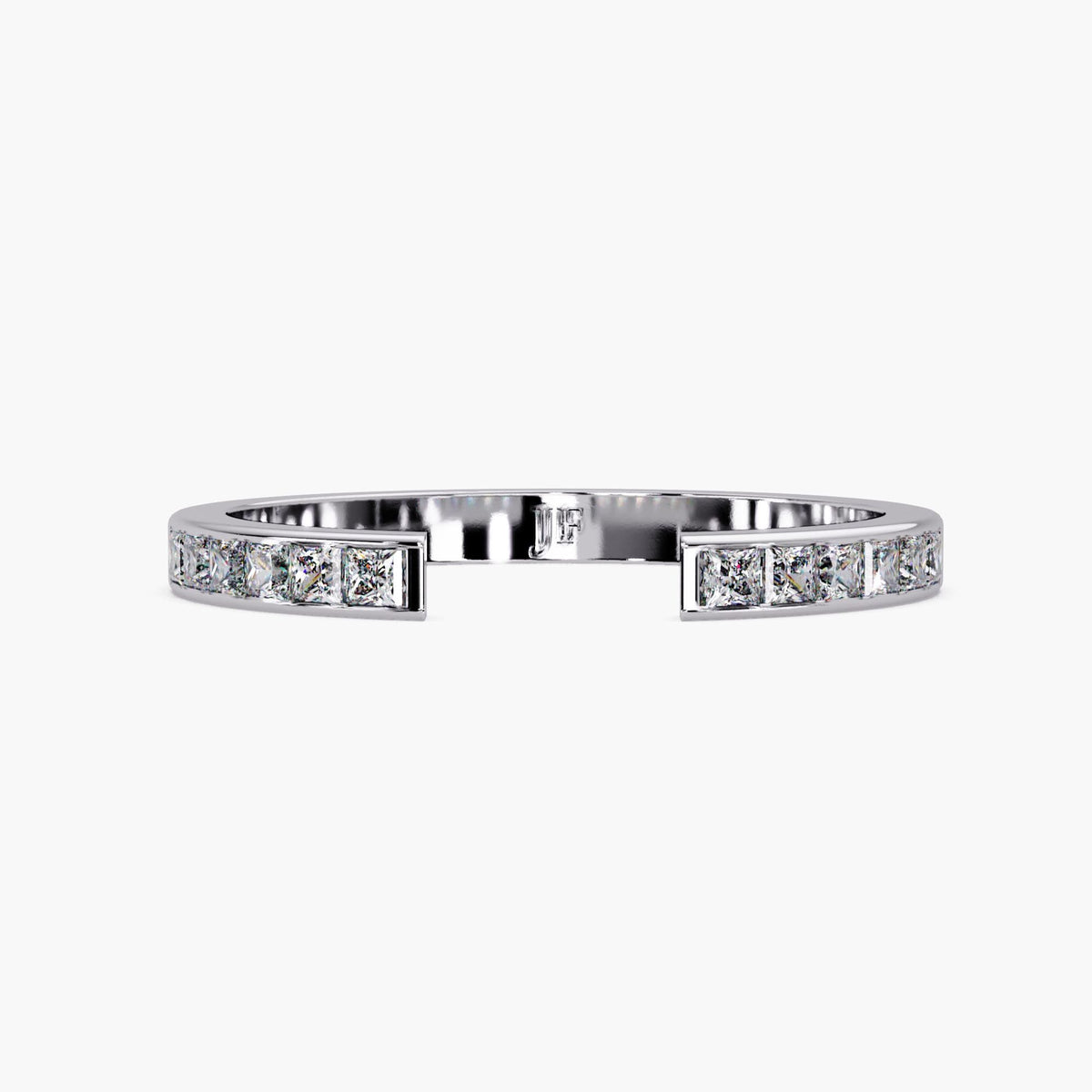 14K white gold open-gap band with princess-cut lab-grown diamonds.