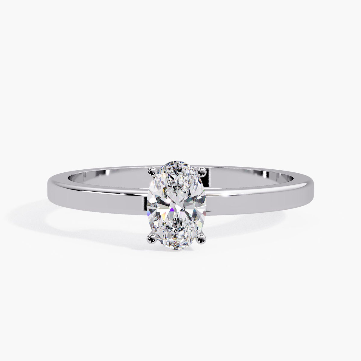 14K white gold oval lab diamond engagement ring with a minimalist solitaire design