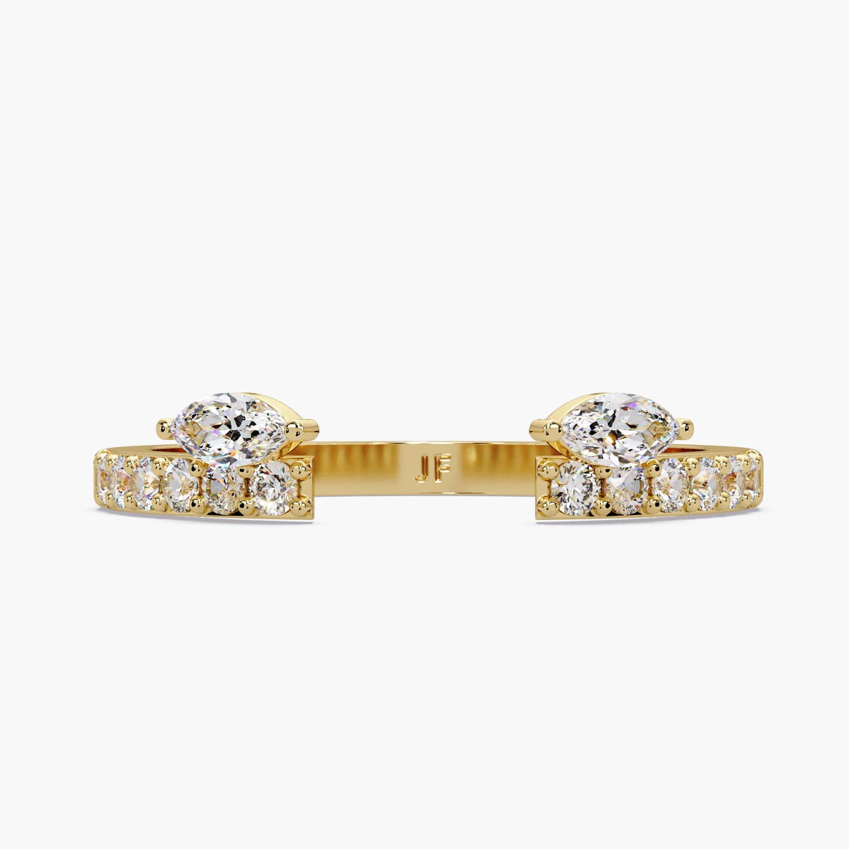 14k yellow gold Open Wedding Bands, 6MM Wide Gap Ring, 1.7MM Half Eternity Band, Lab Grown Marquise Gap Ring
