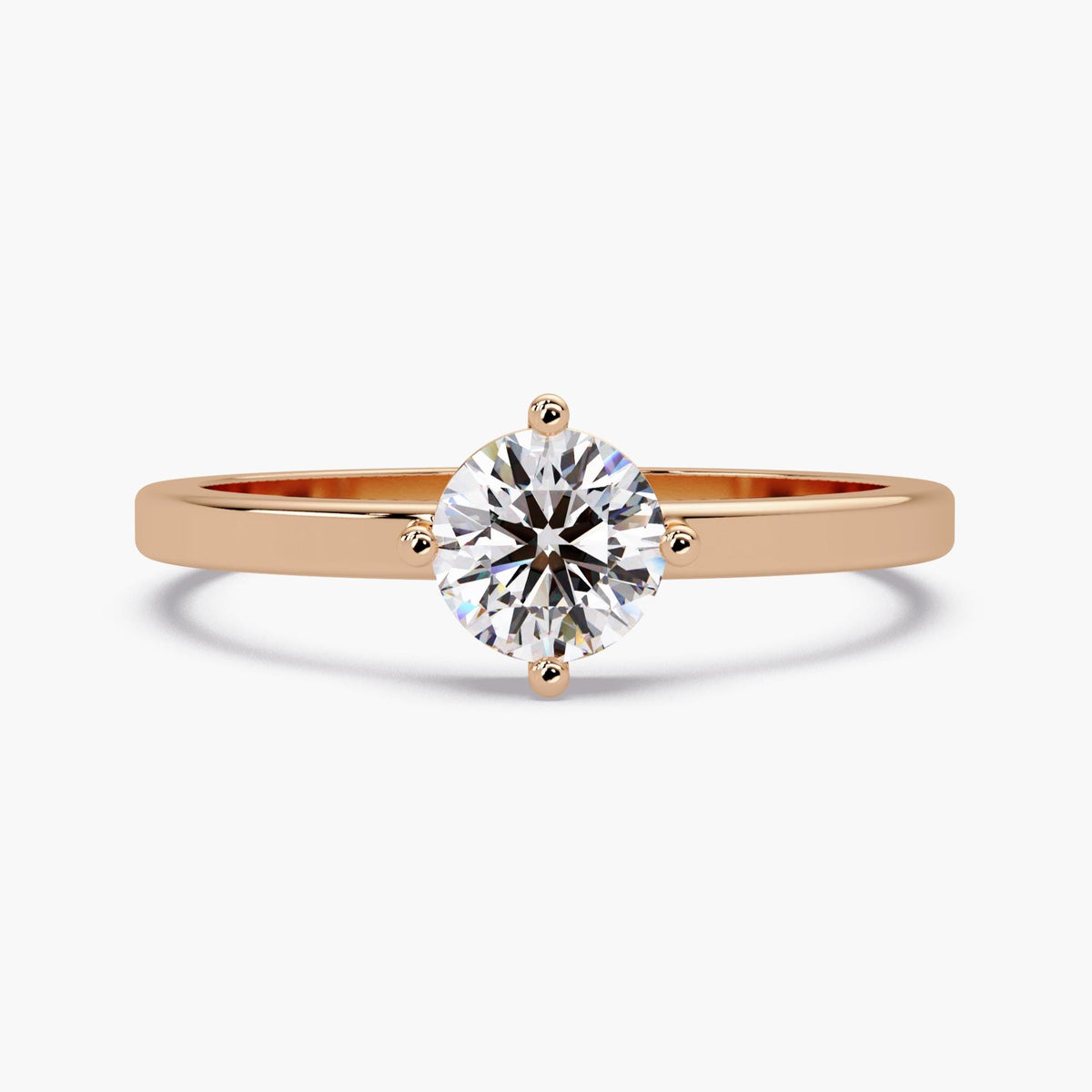 Rose-gold round diamond solitaire / 14K rose-gold engagement ring / lab-grown diamond promise ring / compass-set proposal ring