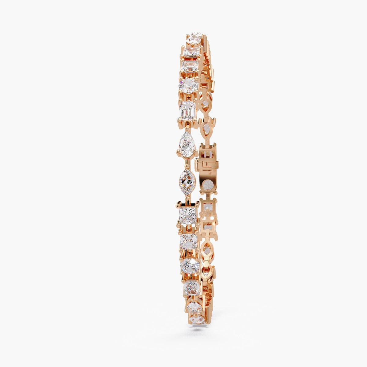 Multi Shape Lab Grown Diamond Tennis Bracelet, Stackable Diamond Wedding Bracelet, Lab Grown Diamond Bracelet, 14K Yellow Gold Bracelet, Marquise, Round, Asscher, Emerald and Pear Diamond Bridal Bracelet, Multi Shape Diamond Bracelet
