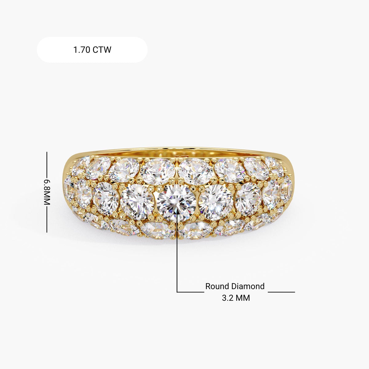 1.70 CTW Lab Diamond Dome Gold Ring, 14K Gold Chunky Pave Ring