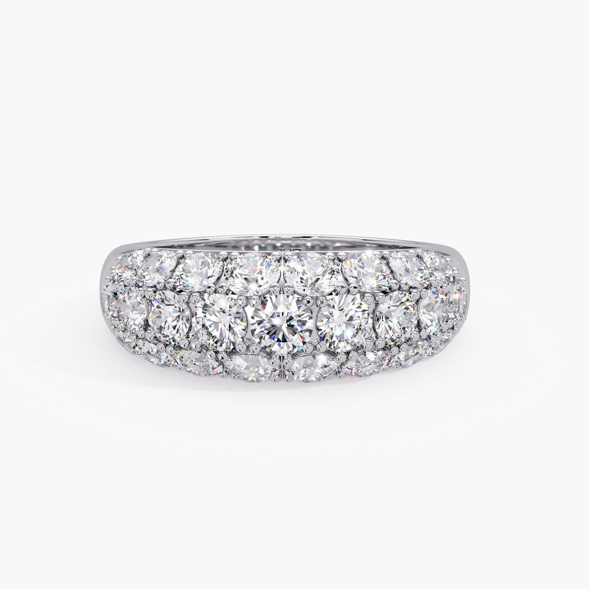 14K white Gold Dome Pavé Lab Grown Diamond Ring, Solid Gold Diamond Band, Statement Wedding Ring, Luxurious Anniversary Gift