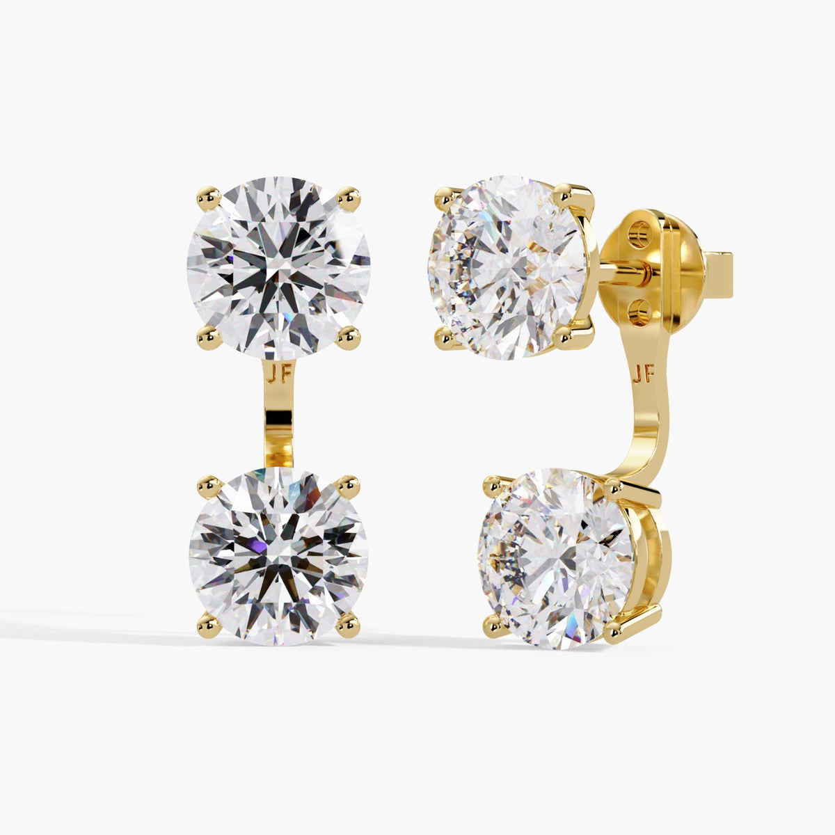 Transform your favorite stud earrings into diamond drop earrings with these adjustable 14K gold earring jackets, each featuring a round lab-grown diamond.