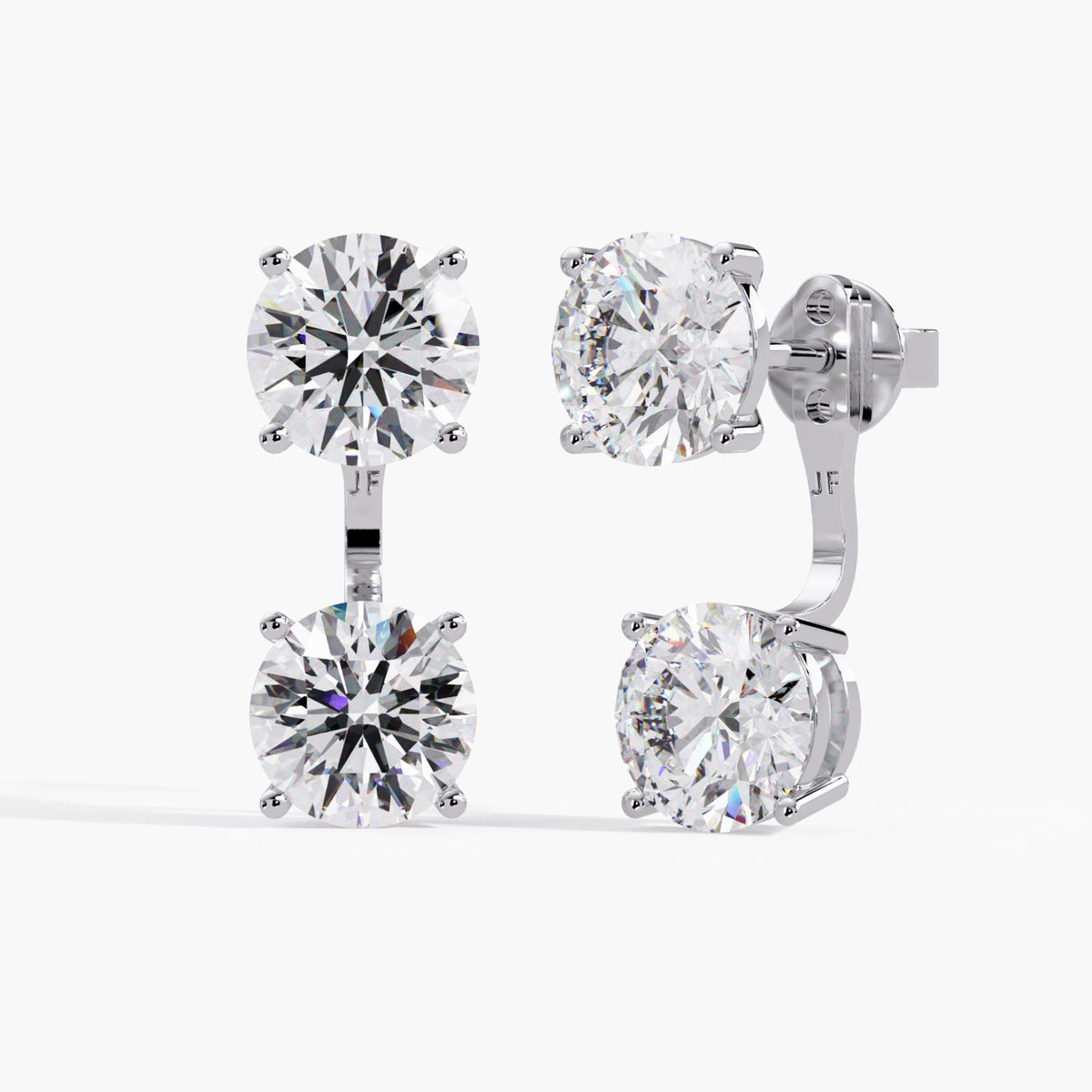 Transform your favorite stud earrings into diamond drop earrings with these adjustable 14K white gold earring jackets, each featuring a round lab-grown diamond.