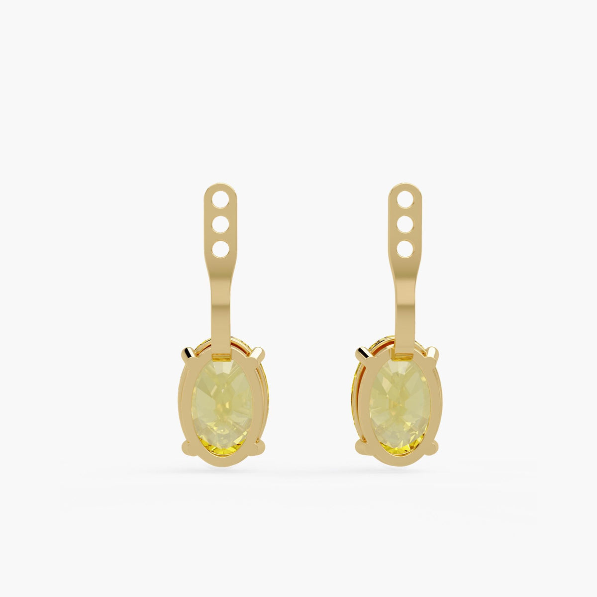 Yellow gold diamond earring jackets / open oval baskets / curved bars / three adjustment holes