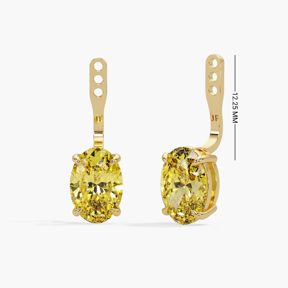 Oval yellow diamond earring jackets / yellow gold / attachment bar marked 12.25 mm / three adjustment holes