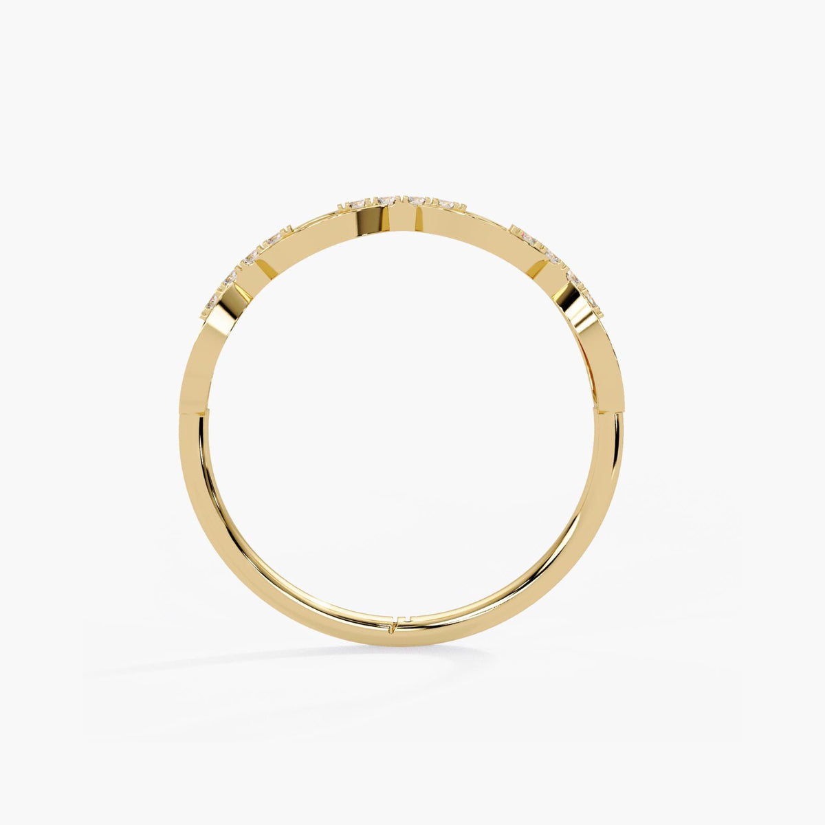 Yellow gold natural diamond chain ring with a smooth lower band and openwork links across the diamond-set section.