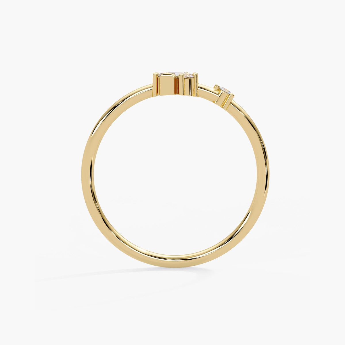 14k yellow gold cluster ring, showing the round band shape and slim comfort profile.