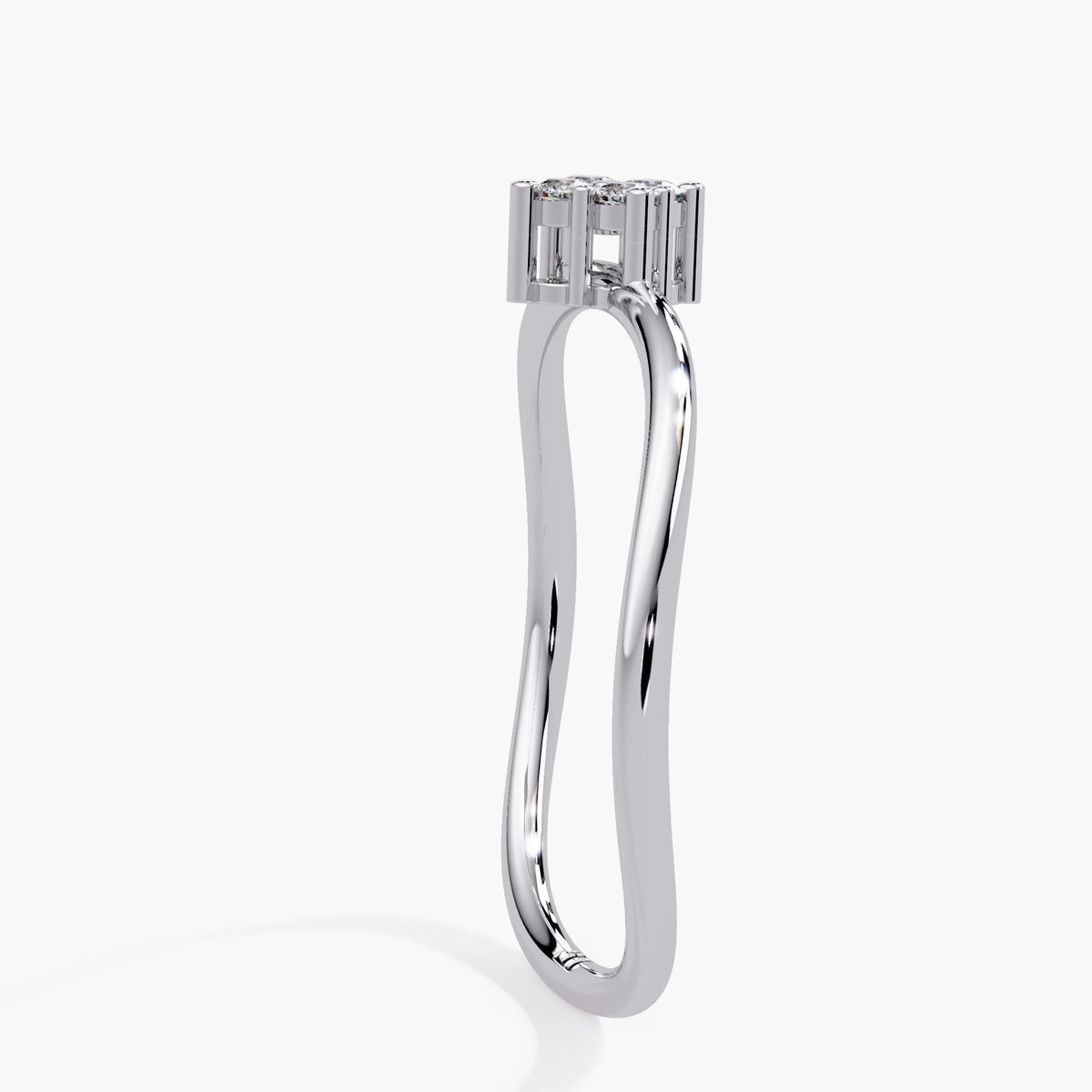 14K white gold curved wave diamond ring with 0.07 ctw of round diamonds
