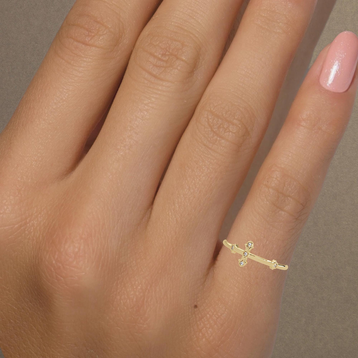 14K yellow gold cross ring for women with 0.02 ctw of diamonds