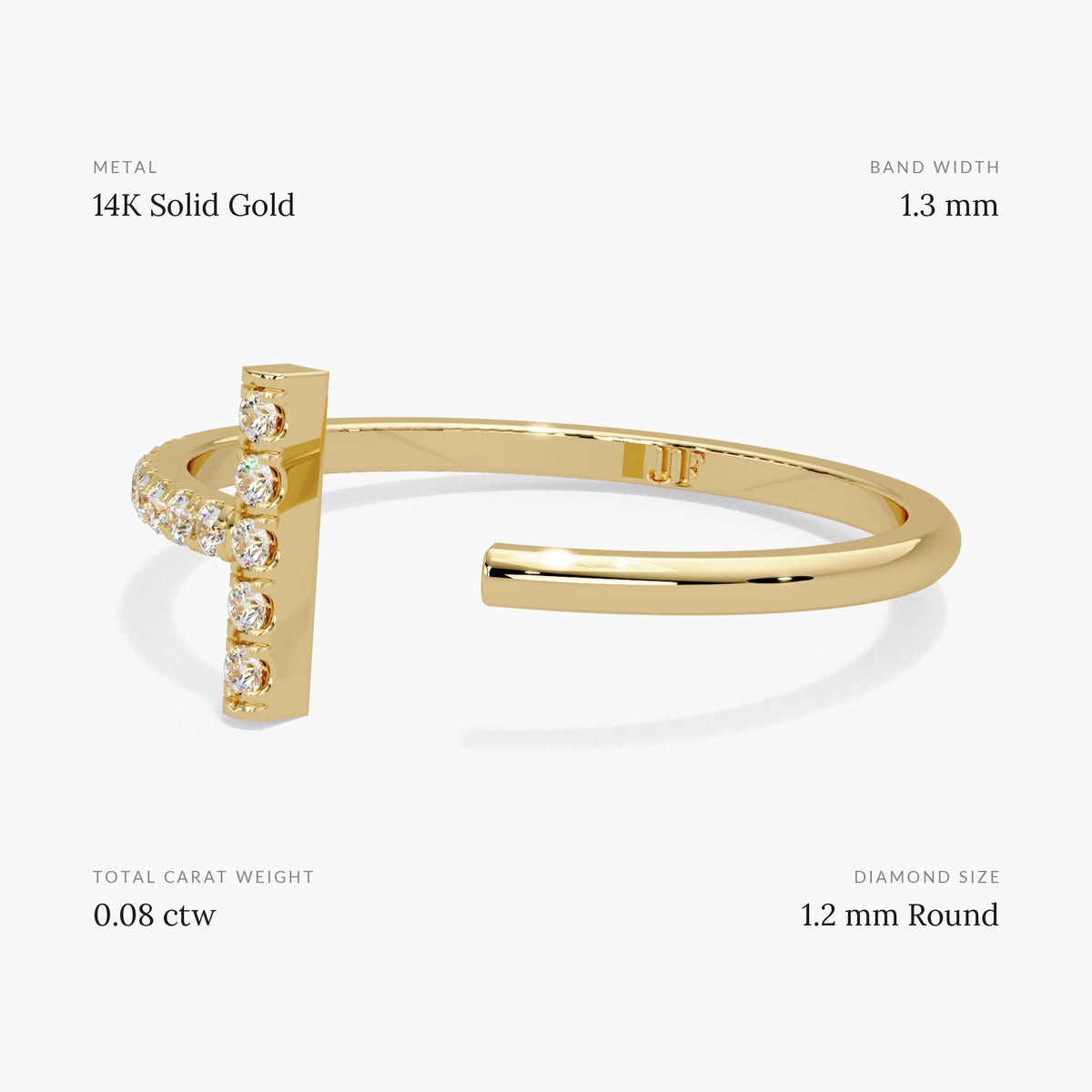 Dainty 14K yellow gold adjustable bar ring with a pavé shoulder