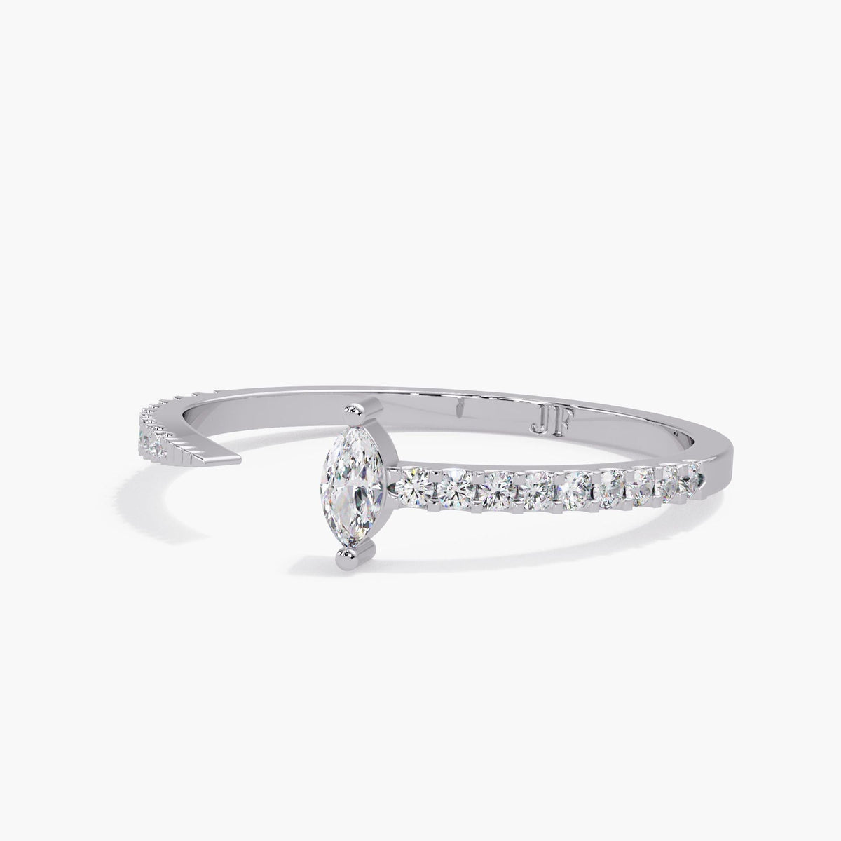 Marquise lab diamond stacking ring in 14K white gold on a 1.3 mm band