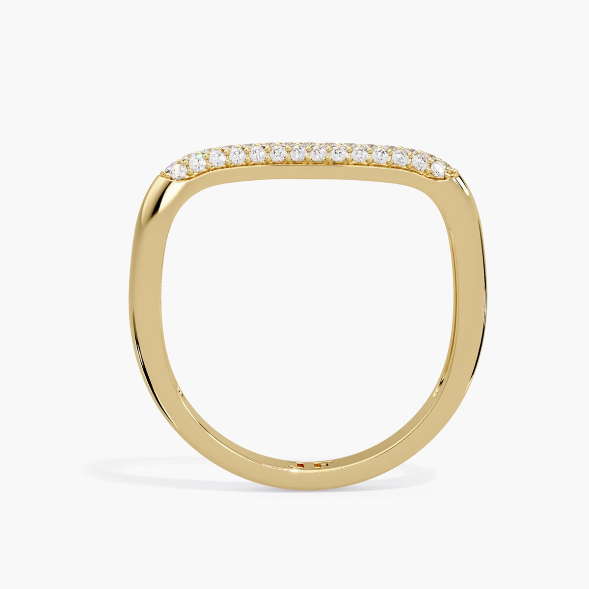 Yellow gold natural diamond wave band seen from the side, showing the plain polished shank below the diamond-set curved top.