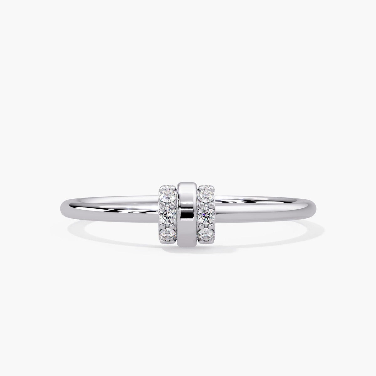 14K white gold double bar pavé diamond ring on a slim 1.3 mm band