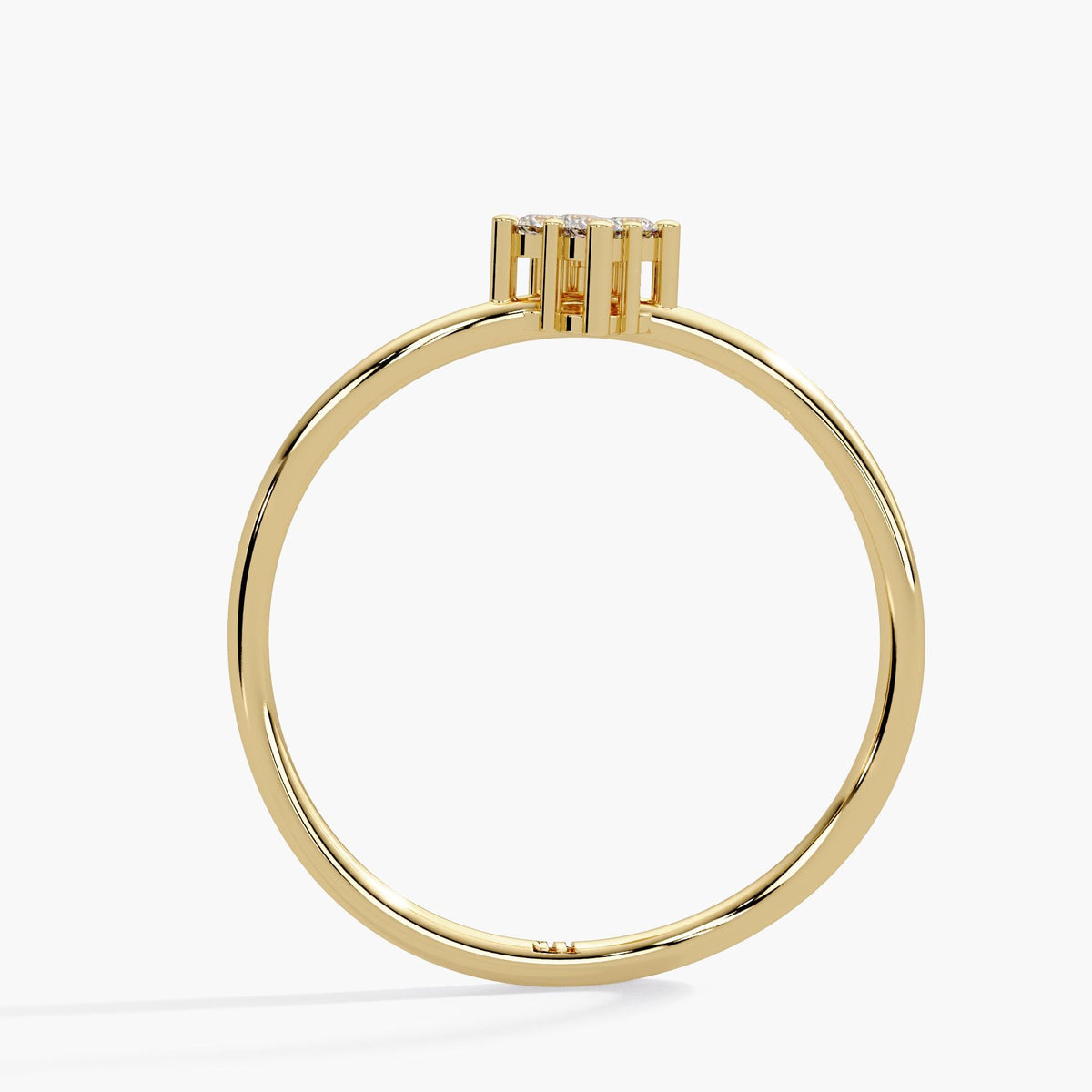 14K yellow gold curved wave diamond ring with four 1.7 mm round diamonds