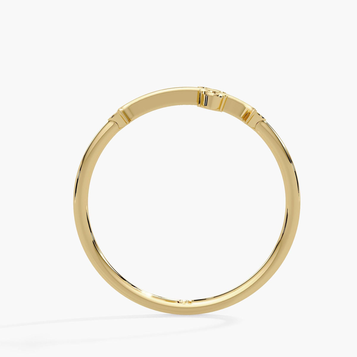 Solid 14K yellow gold diamond cross stacking ring with five 1.1 mm diamonds