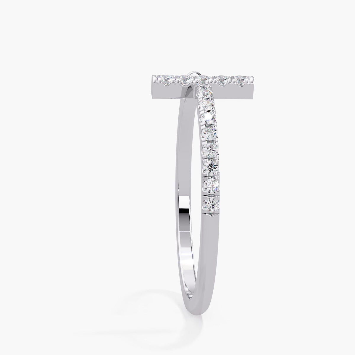 14K white gold open cuff ring with 0.08 ctw of round diamonds