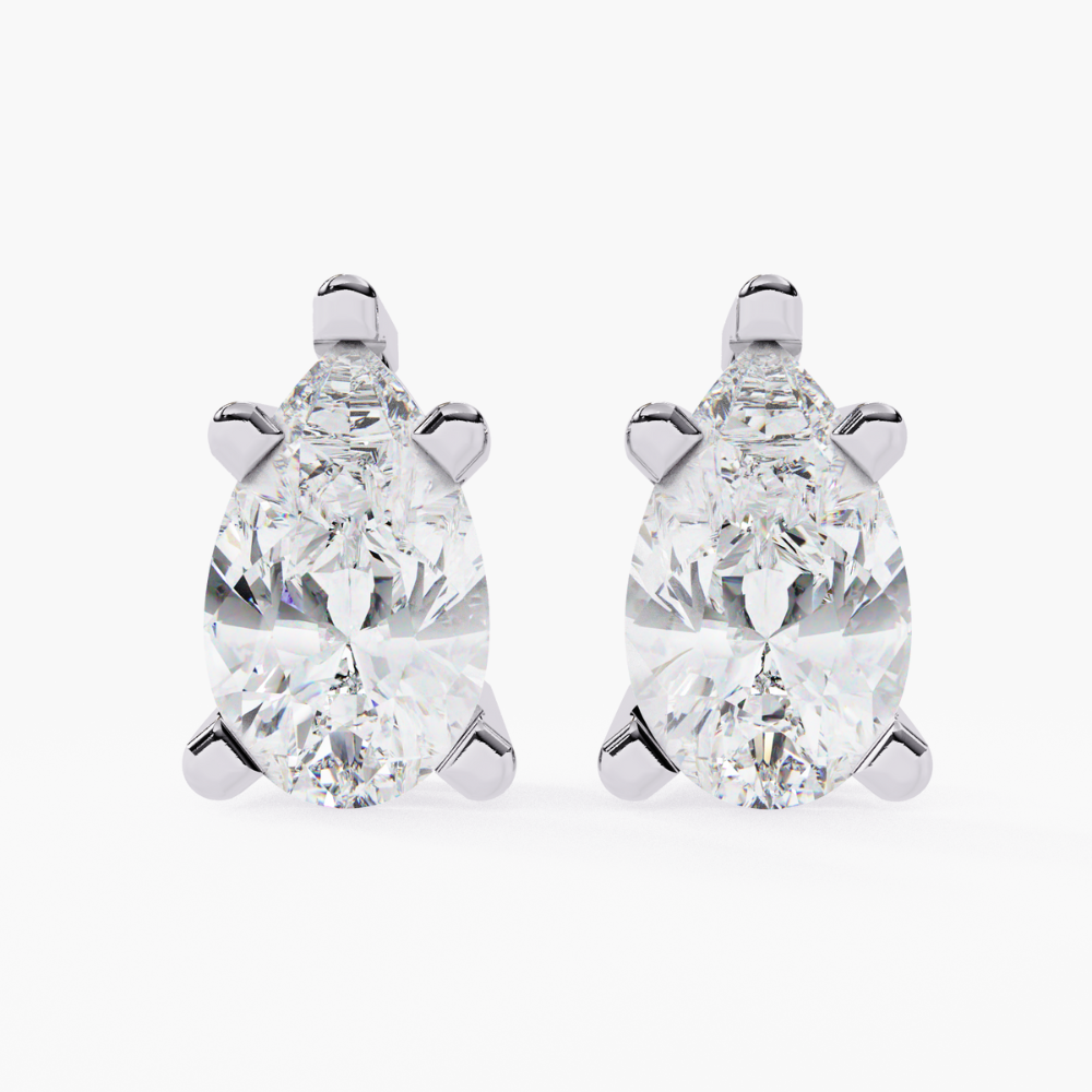 Pear-Shaped Natural Diamond Stud Earrings | 14K Gold